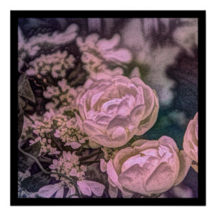 Shabby chic Victorian garden Bohemian pink Rose Poster