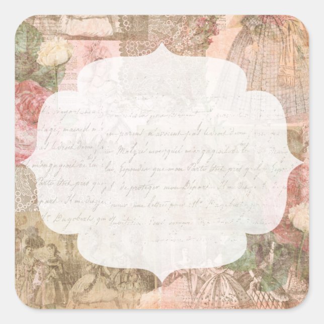 Shabby Chic Victorian Ladies Fashion Jewellery Cra Square Sticker (Front)