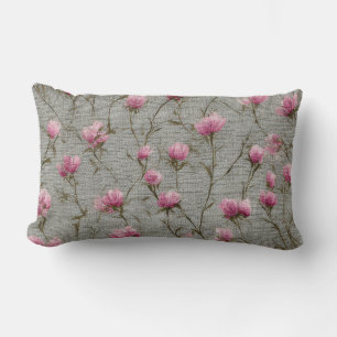 Shabby Chic Vintage Floral Pattern Pink Rose Buds Lumbar Cushion
