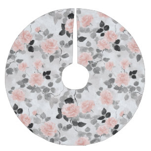 Shabby Chic Vintage Floral Pink Roses Brushed Polyester Tree Skirt