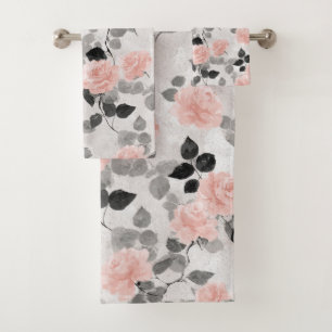 Shabby Chic Vintage Floral Pink Roses Elegant Bath Towel Set
