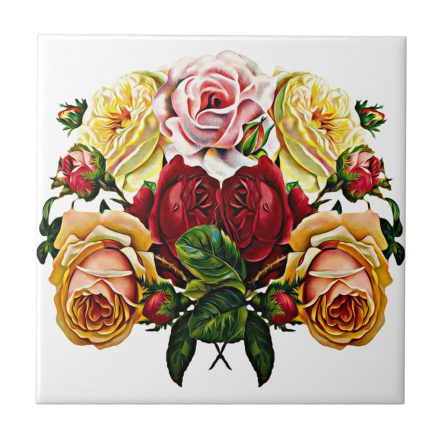 Shabby Chic Vintage Floral Roses Bouquet Tile (Front)