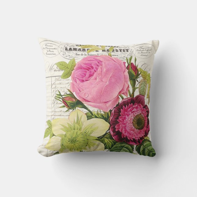 Shabby chic vintage French botanical Cushion (Front)