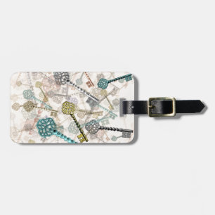 Shabby chic vintage keys print, subtle, pale shade luggage tag