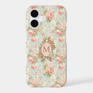 Shabby Chic Vintage Pink Roses Floral Monogram
