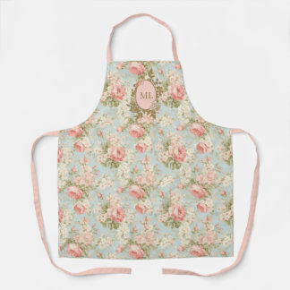 Shabby Chic Vintage Pink Roses Floral Monogram Apron