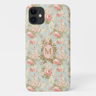 Shabby Chic Vintage Pink Roses Floral Monogram Case-Mate iPhone Case