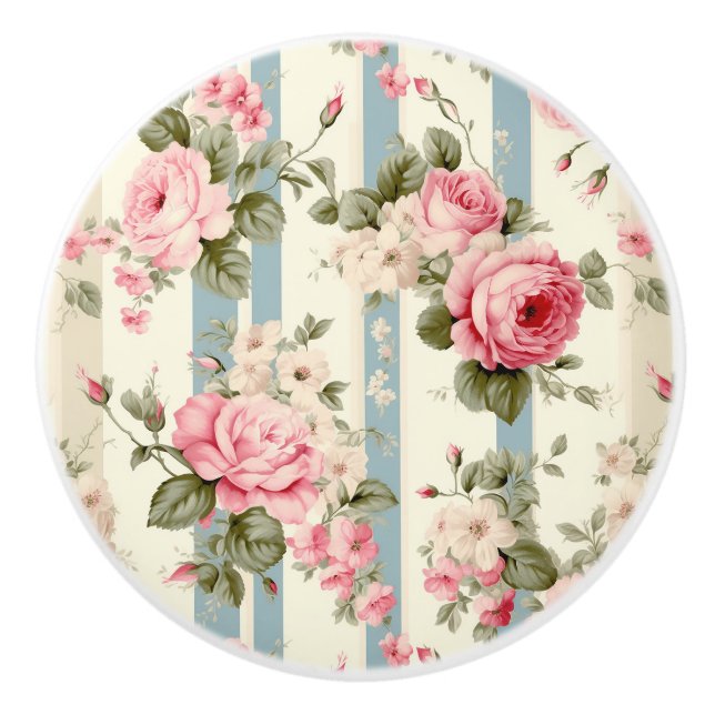 Shabby Chic Vintage Roses Ceramic Knob (Front)
