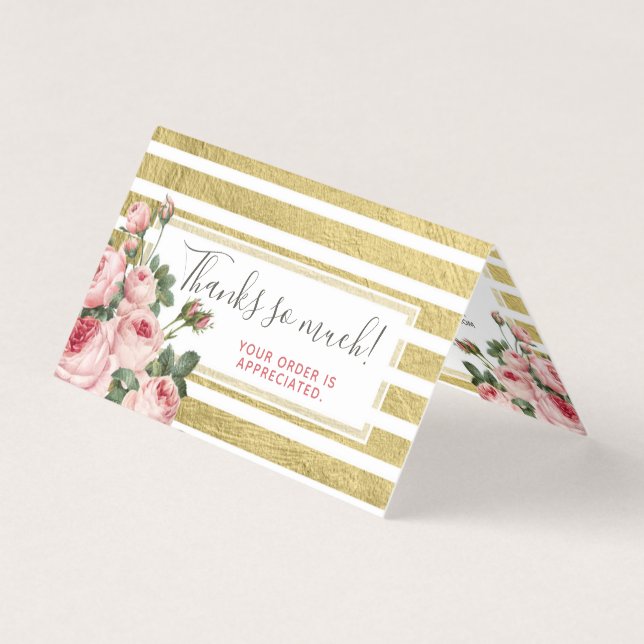 Shabby Chic Vintage Roses & Gold Thank You Card (Front)