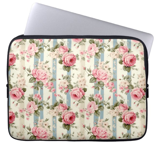 Shabby Chic Vintage Roses Laptop Sleeve (Front)