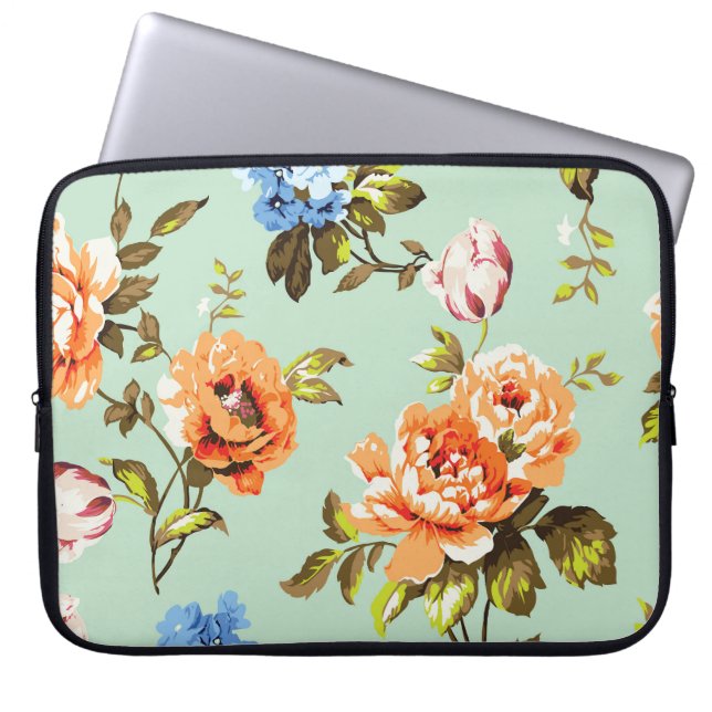 Shabby Chic Vintage Roses Pattern Laptop Sleeve (Front)