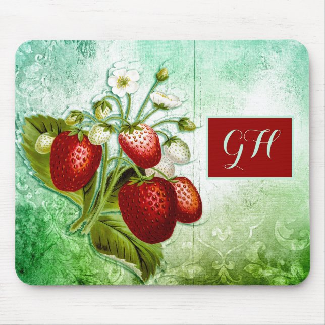Shabby Chic Vintage Strawberries Monogram Mouse Pad (Front)