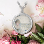 Shabby Chic Vintage Victorian Lady with Flowers Silver Plated Necklace<br><div class="desc">Shabby Chic Vintage Victorian Lady with Flowers and Ribbons Silver Necklace</div>