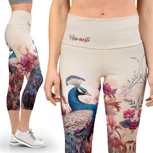 Shabby Chic Vintage Victorian Peacock Yoga  Capri Leggings