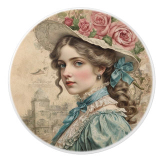 Shabby Chic Vintage Victorian Woman Ceramic Knob