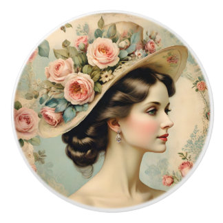 Shabby Chic Vintage Victorian Woman Ceramic Knob