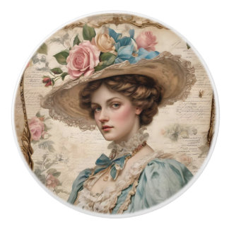 Shabby Chic Vintage Victorian Woman Ceramic Knob