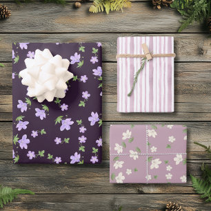 Shabby Chic Violet Pink Ditsy Floral Cottagecore Wrapping Paper Sheet