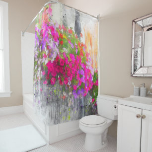 Shabby Chic Watercolor Floral Photo Trendy Modern Shower Curtain