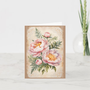 Shabby Chic Watercolor Peonies Valentine Holiday Card