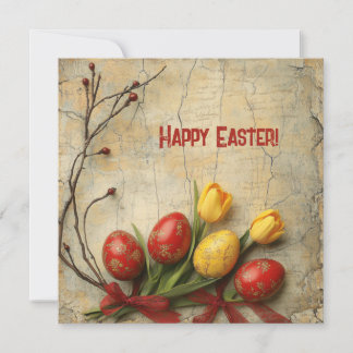 Shabby chic watercolor red and yellow Easer eggs Holiday Card