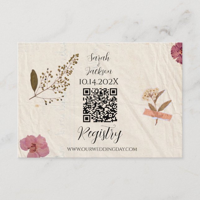 Shabby Chic Wedding Pressed Flowers  Enclosure Car Card (Front)