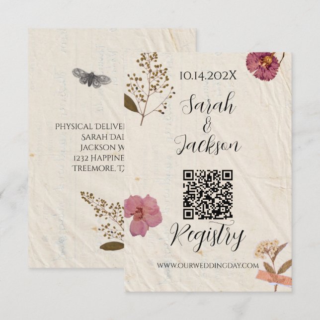 Shabby Chic Wedding Pressed Flowers  Enclosure Card (Front/Back)
