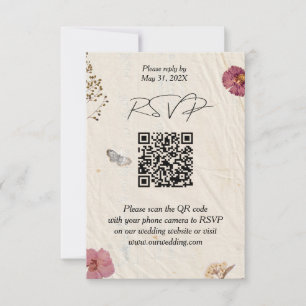 Shabby Chic Wedding Pressed Flowers  RSVP Card