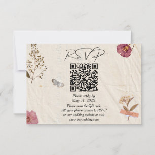 Shabby Chic Wedding Pressed Flowers  RSVP Card