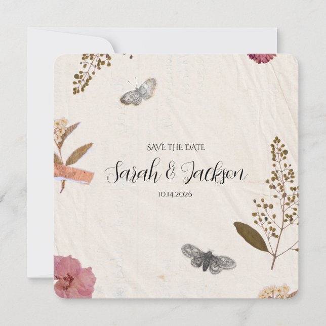 Shabby Chic Wedding Pressed Flowers  Save The Date (Front)