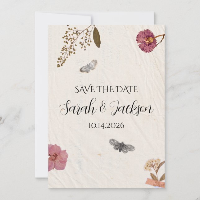 Shabby Chic Wedding Pressed Flowers  Save The Date (Front)