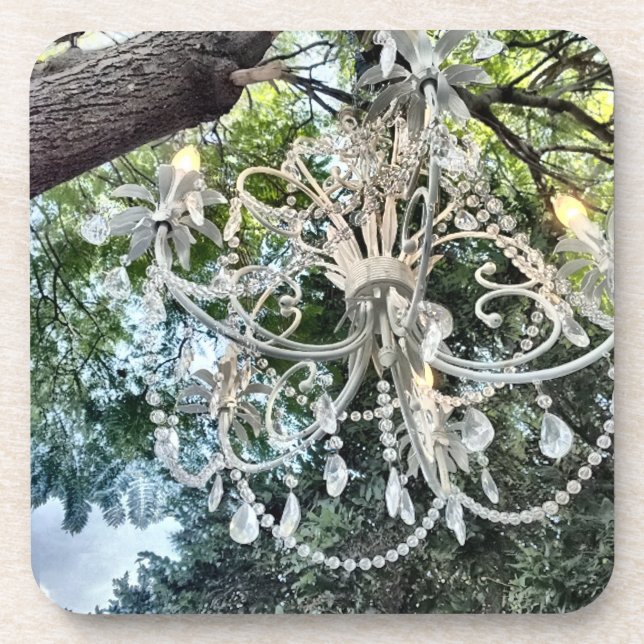 Shabby Chic White Crystal Chandelier Coaster (Front)