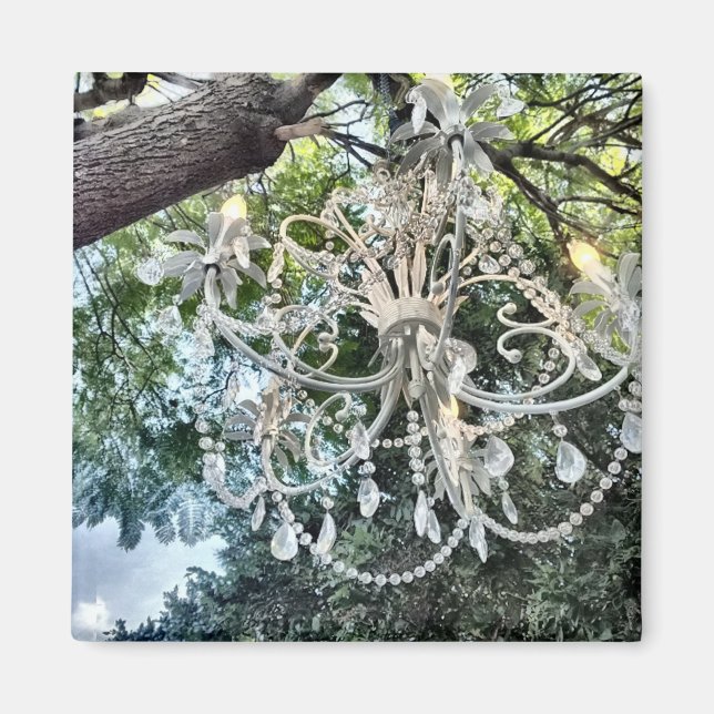 Shabby Chic White Crystal Chandelier Magnet (Front)