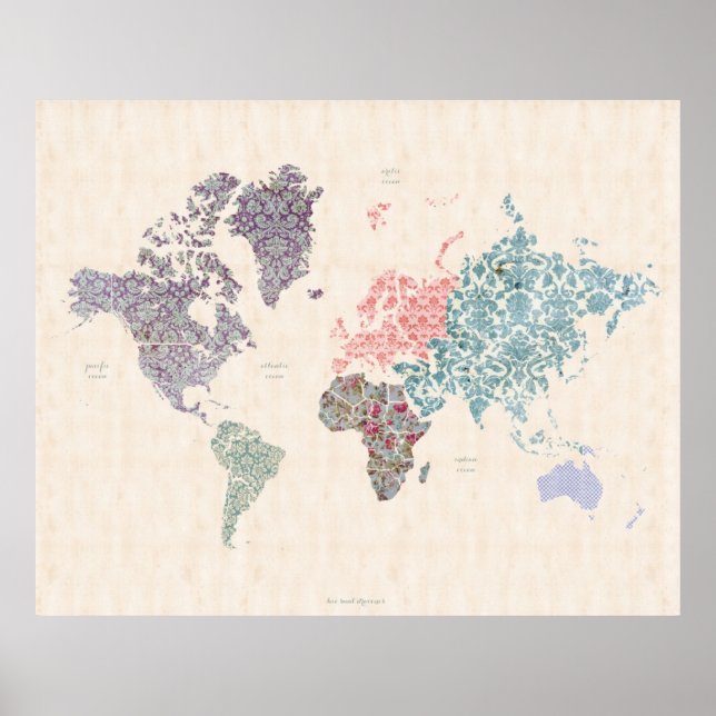 Shabby Chic World Travel Map Poster (Front)