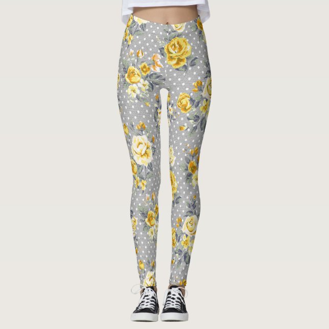 Shabby Chic Yellow Rose Leggings (Front)