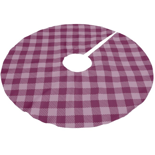 Shabby Chlc Deep Pink Gingham Christmas Tree Base Brushed Polyester Tree Skirt (Angled)