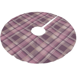 Shabby Chlc Deep Pink Plaid  Christmas Tree Base Brushed Polyester Tree Skirt