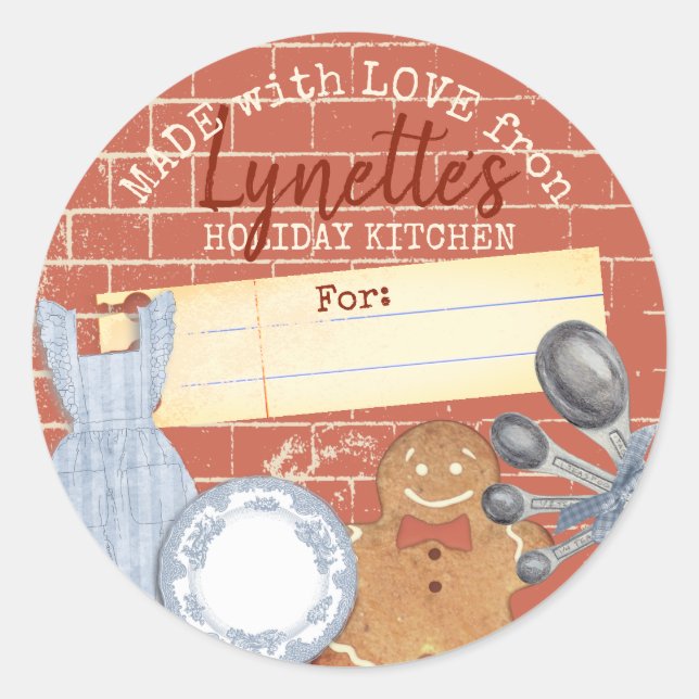 Shabby Christmas gingerbread man holiday baking Classic Round Sticker (Front)