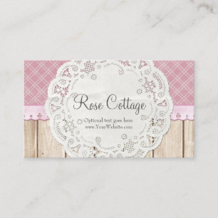 Shabby Cottage Chic Doily on Rustic Country Wood Business Card