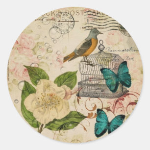 shabby elegance botanical bird french provincial classic round sticker