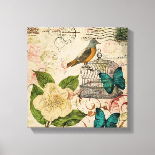 shabby elegance floral bird french botanical canvas print