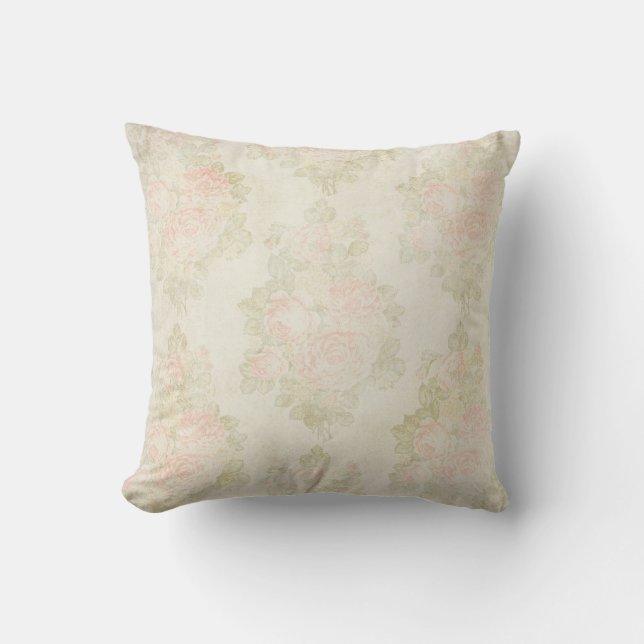 Shabby English Cottage Vintage Faded Roses Accent Cushion (Front)