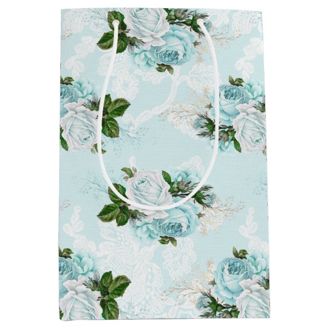 Shabby Floral Aqua Series Design 1 Wrapping Paper Medium Gift Bag (Front)