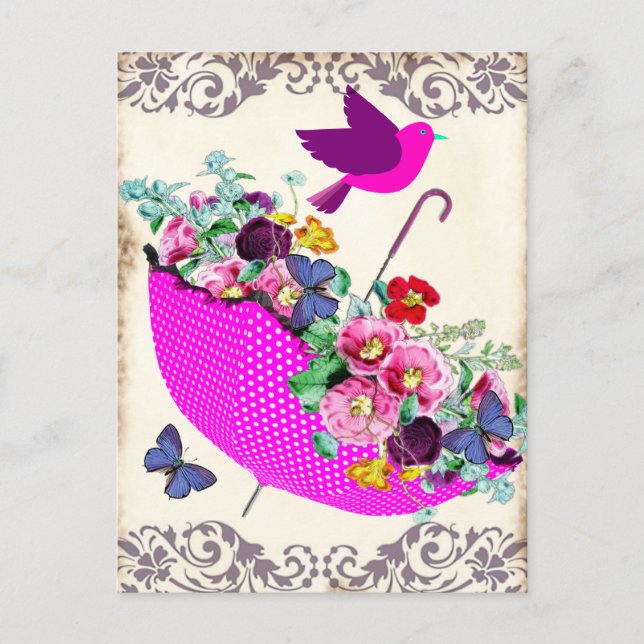 Shabby Floral Umbrella Postcard (Front)