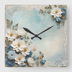 shabby flowers  square wall clock