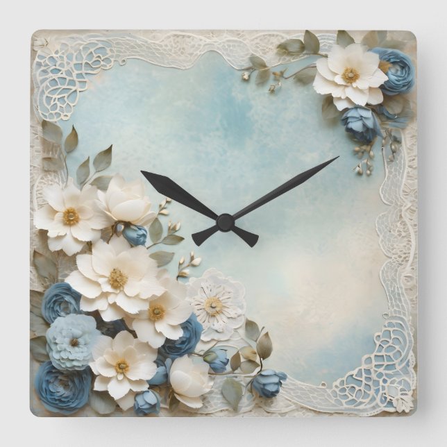 shabby flowers  square wall clock (Front)