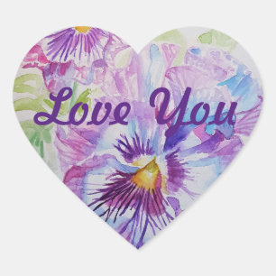 Shabby Lavender Purple flowers floral Love Heart S Sticker