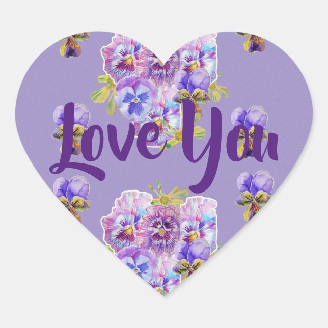 Shabby Lavender Purple flowers floral Love Heart Sticker (Front)