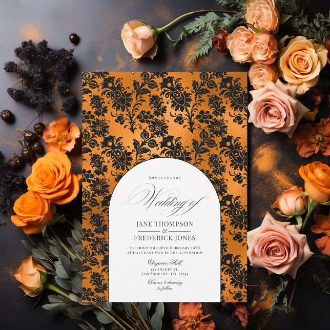 Shabby Orange and Black Gothic Wedding Chic Invitation (Shabby Orange and Black Gothic Wedding Chic Invitation)