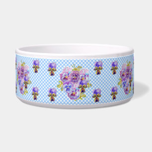 Shabby Pansy Floral Blue Gingham Flowers Retro